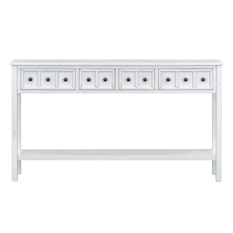 Tarsita Rustic Entryway Console Table Long Sofa Table with Drawers and Bottom Shelf Entryway Table, Antique White