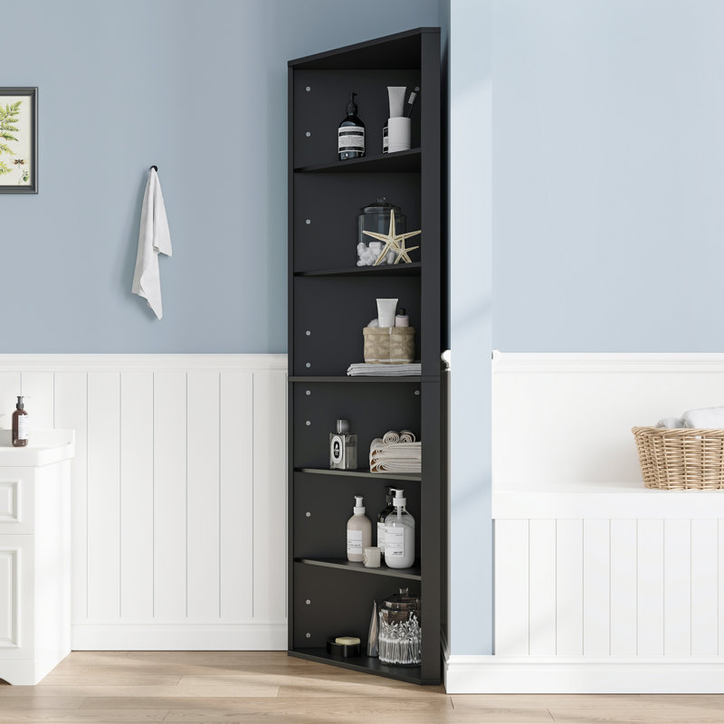 Étagère d'angle à 6 niveaux avec tablette réglable, bibliothèque de coin de 68 po de hauteur, étagère de rangement autoportante pour salon, bureau, cuisine, salle de bain, petit espace, noir