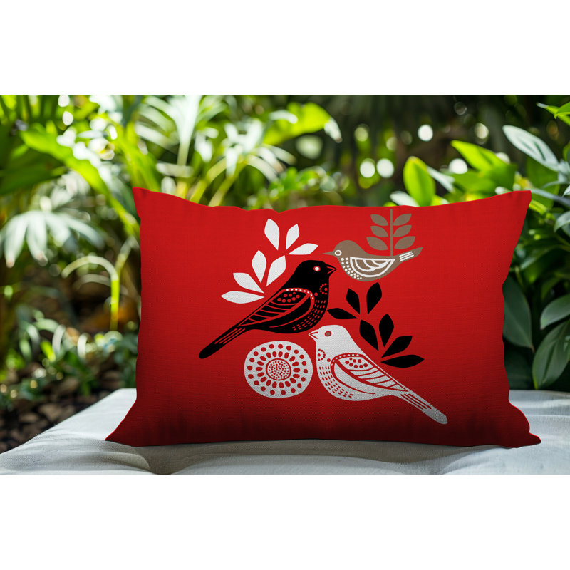 Oreiller rectangulaire réversible intérieur / extérieur Emy Bird, Rectangle H 14 po x l 20 po, Rouge