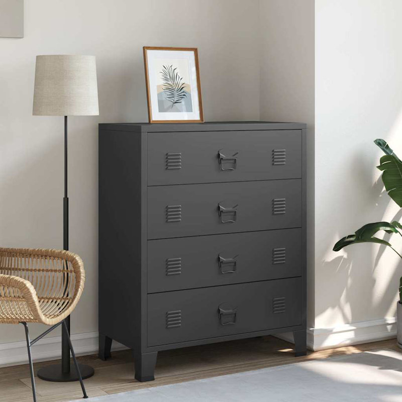 Armoire à tiroirs avec rangement en métal, Black