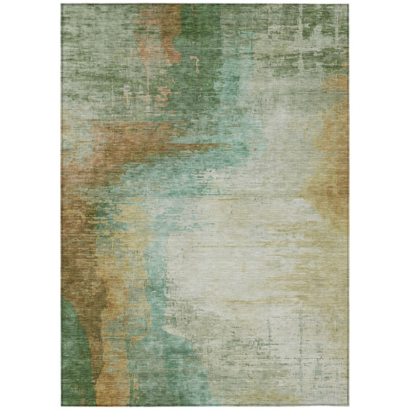Machine Washable Indoor/Outdoor Xhevrie Aloe Rug, Rectangle 2'6" x 3'10"