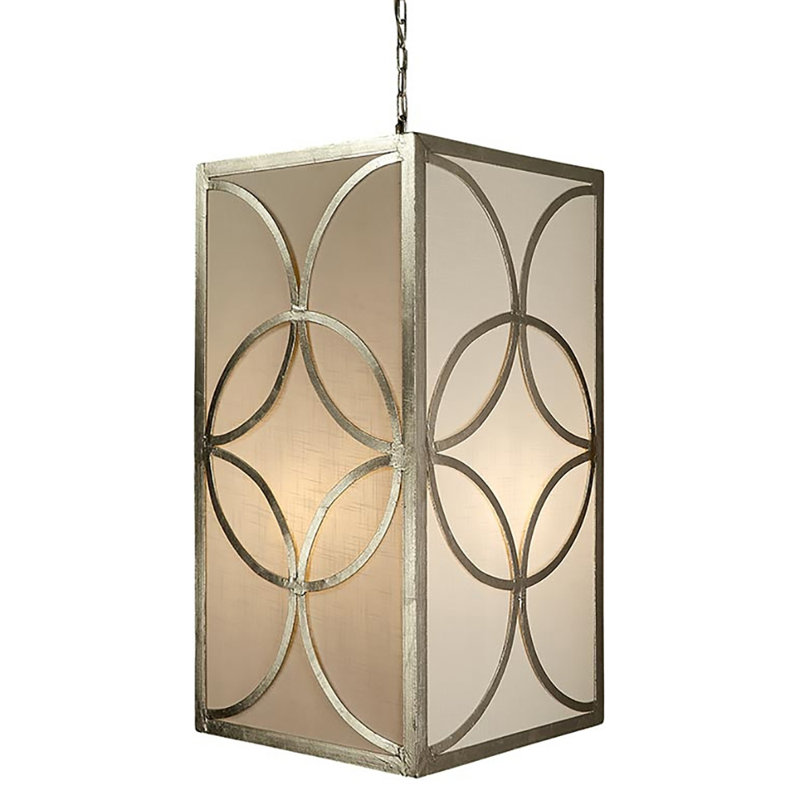 Lustre rectangulaire à 6 lumières de style bougie avec accents en fer forgé Diamond, Feuille d'argent