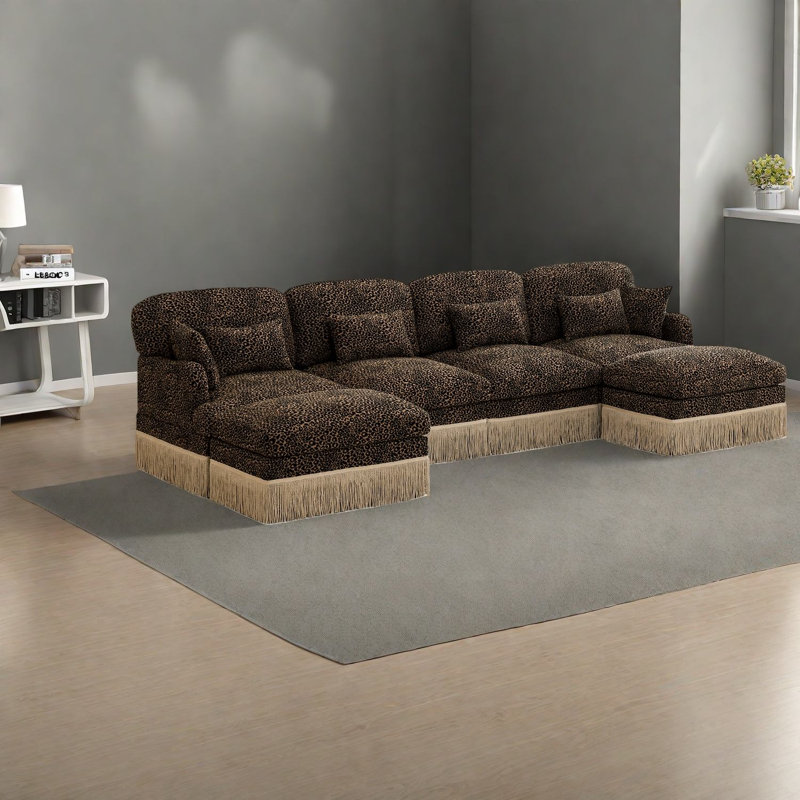 Large Modular Sofas, Chenille Leopard Print, Modern U Shape For Home