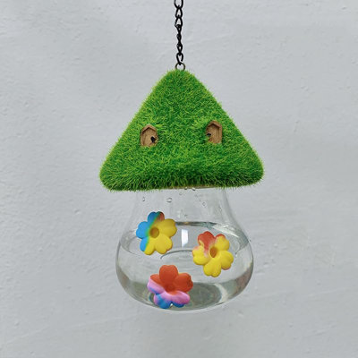 Outdoor Hanging Mushroom Hummingbird Feeder, Leak-Proof Weather Resistant Bird Waterer with 3 Flower Feeding Ports, Garden Patio Decor