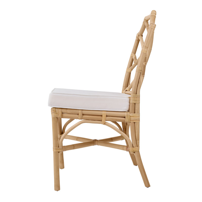 Natural Rattan Cross Back Side Chair with White Cushion