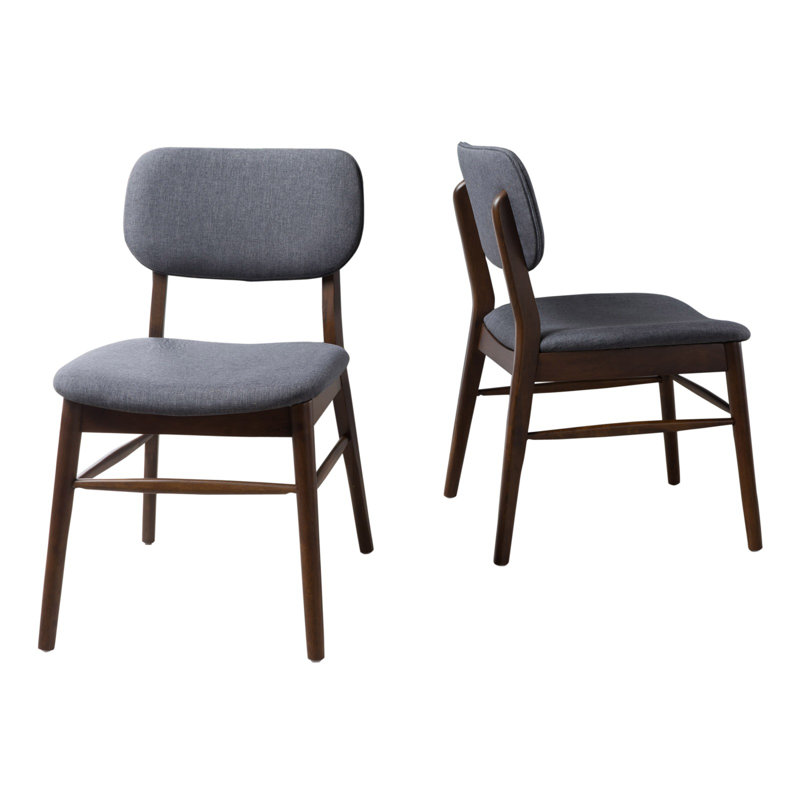 Ensemble de 2 chaises de salle à manger rembourrées Mid-Century avec structure en bois d'hévéa, noyer et gris anthracite
