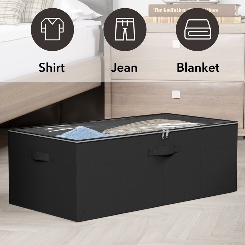 3-pack 10" High Underbed Storage Containers With Lids, Large Storage Organizer Bins For Bedroom, Dorm, Clothes, Closet, Bed Sheets, And Blankets