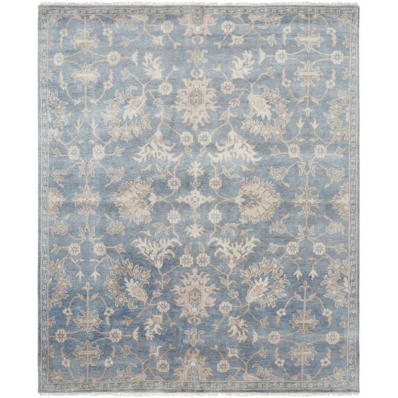 Faucett Wool Oriental Area Rug in Blue, Rectangle 9' x 12'