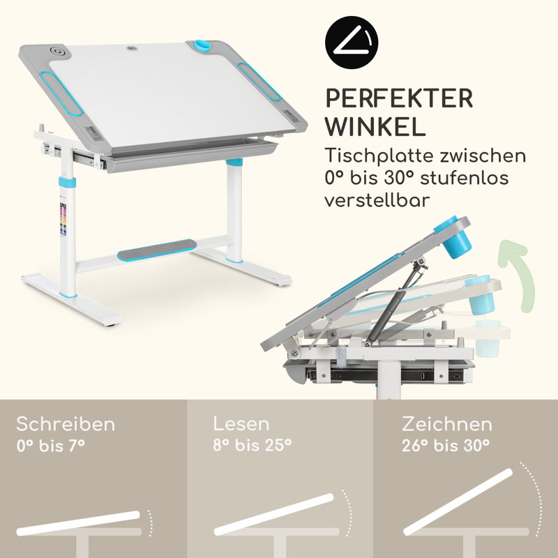 Art Desk Chair Set, White/Grey/Blue