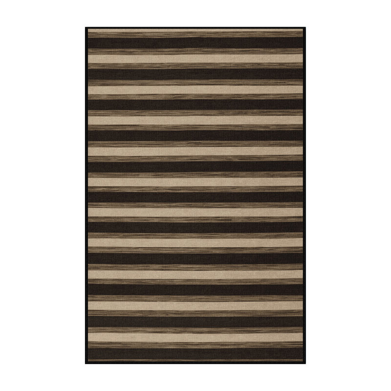 Tapis brun à rayures horizontales lavable à la machine, Rectangle 8 pi x 10 pi