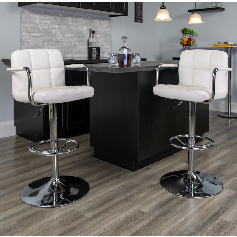 Adjustable Bar Stools - Counter Height Barstools with Back and Armrest, White