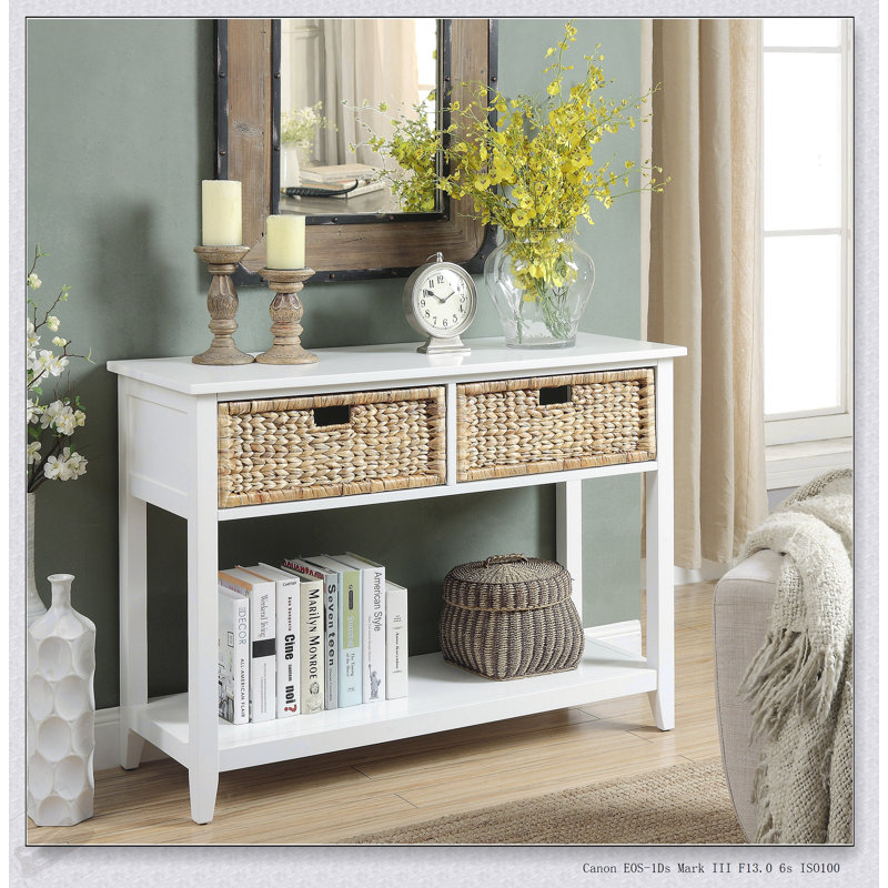 Console bleu sarcelle avec tablette inférieure, parfaite pour les vestibules modernes et les salons, combinant style et rangement.