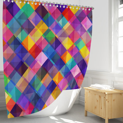 Rideau de douche simple géométrique + crochets