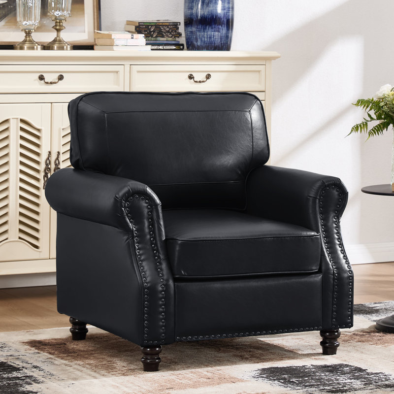 Upholstered Accent Chair Faux Leather Rolled Armchair, Black