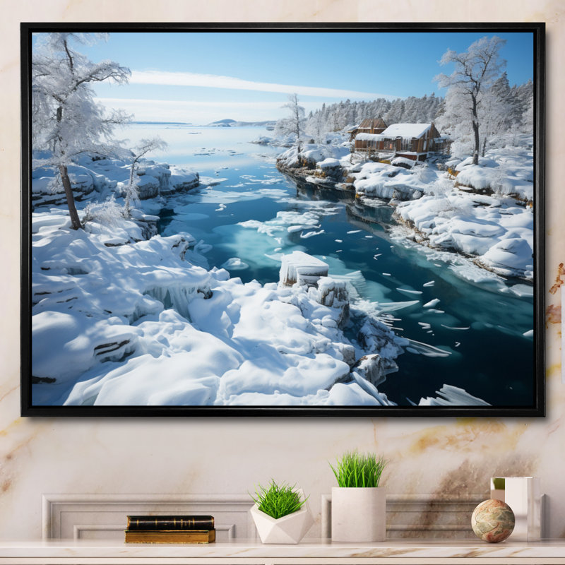 Suède, archipel bleu glacier III, Cadre flottant noir, H 12 po x l 20 po x P 1 po