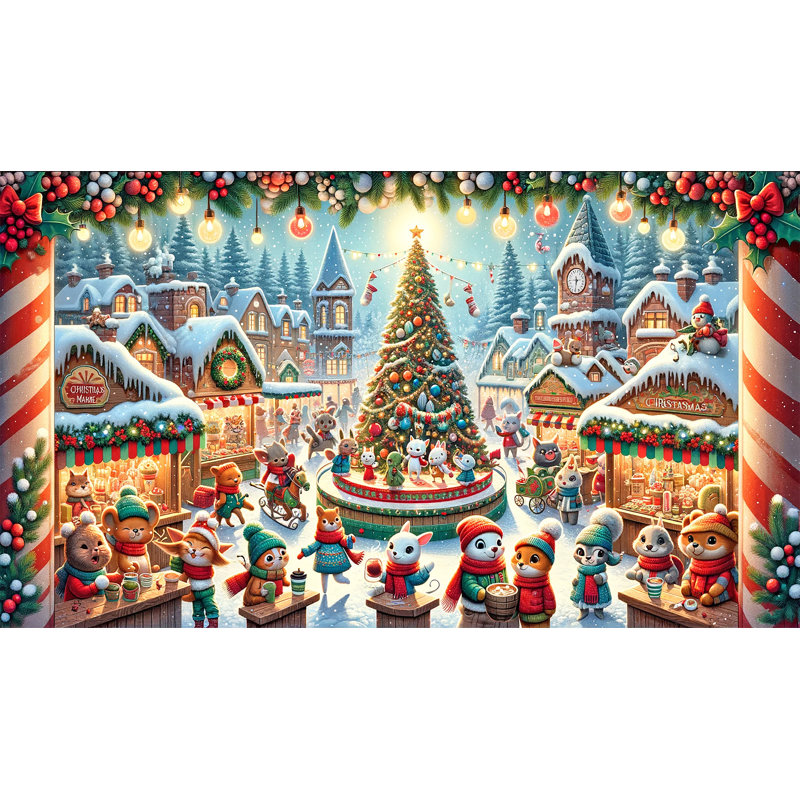 «Christmas Cheer In Enchanted Village Square», reproduction sur toile, H 24 po x l 42 po x P 1,5 po