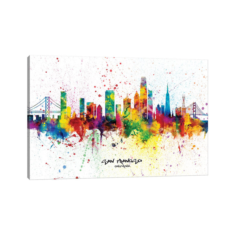 San Francisco California Skyline Splash by Michael Tompsett - 1 Piece Wrapped Canvas Painting, 45.72cm H x 66.04cm W