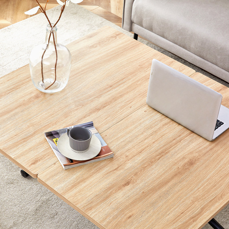 Modern Minimalist Multifunctional Lift Table With 0.8-Inch MFC Tabletop And Black Metal Legs, Can Be Used As Dressing Table, Coffee Table, Dining Table, And Office Desk.