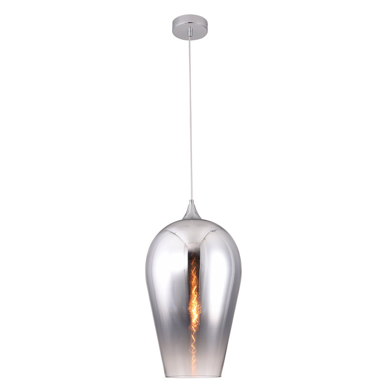 Manhattan 1-Light Chrome Single Bell Pendant With A Glass Shade, 77.9" H x 11.8" W x 11.8" D