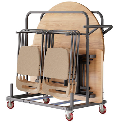 Folding Table  Dolly Cart with 1800 lbs Storage for Tables & Folding Chairs, Adjustable Protective Base, 46.9x31x45.6 Inch, Matte Black