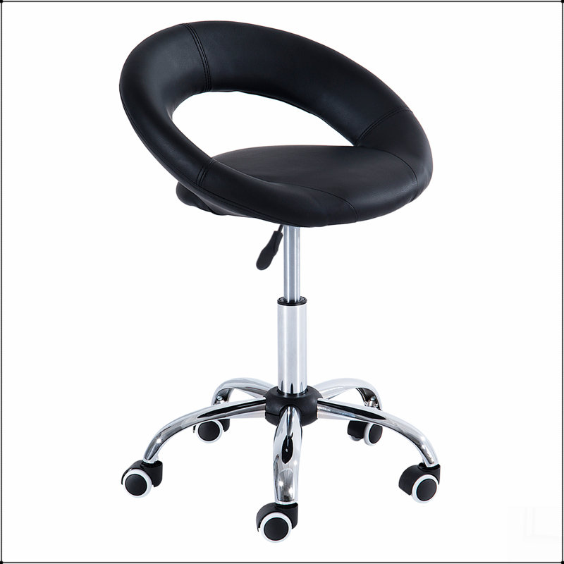 Crescent Rolling Salon Stool with Adjustable Height, Breathable Open Back