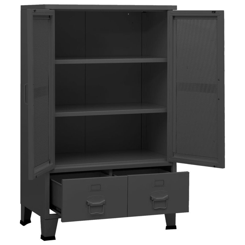 Storage Cabinet Office Cabinet with Mesh Doors for Living Room Metal, Black