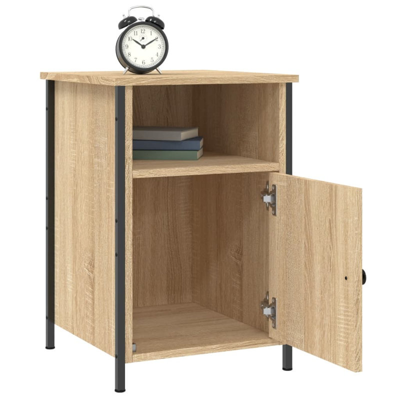 Mehetabel 40cm W Iron Bedside Table, Sonoma Oak, Individual