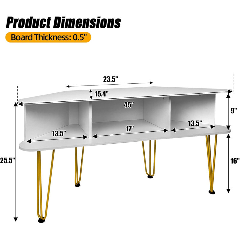 Corner TV Stand for 50 Inch TV, Gold/White