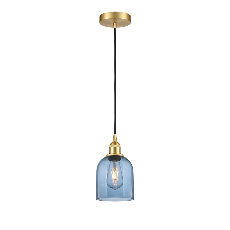 Luminaire suspendu à cordon 1 lumière Edison Anacaren - 616-G558, Bleu princesse, Or satiné