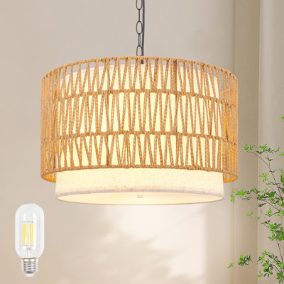 Attison 19.7" Boho Rattan 5 Lights Chandelier(Bulbs Included)