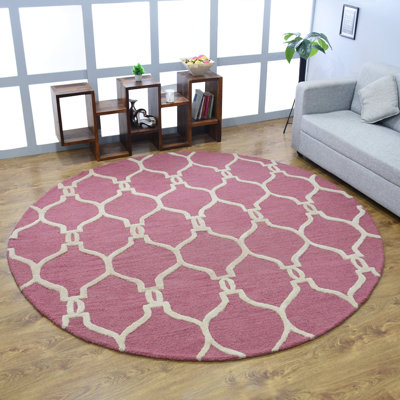 Idelfonso Hand Tufted Wool Eco-Friendly Round Area Rugs - Round, Pink Beige Color, Geometric Modern Design, High Pile Thick Handmade Anti Skid Area Rugs for Living Room, Bed Room