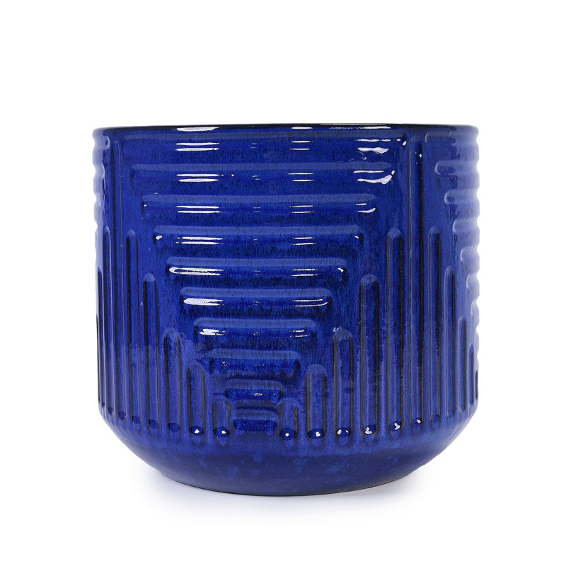 16" Dia Round Planters For Indoor Plants, Large Outdoor Planters With Drainage Holes, Ceramic Plant Pots Indoor & Outdoor For Home Garden Patio - Dark Blue