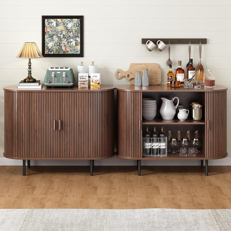 Buffet buffet avec porte coulissante et tablette réglable, café moderne - noyer