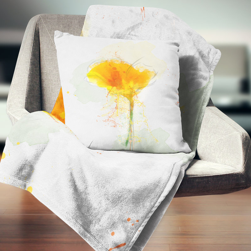 Coussin décoratif à fleurs jaunes et aquarelle, 16 po x 1 po
