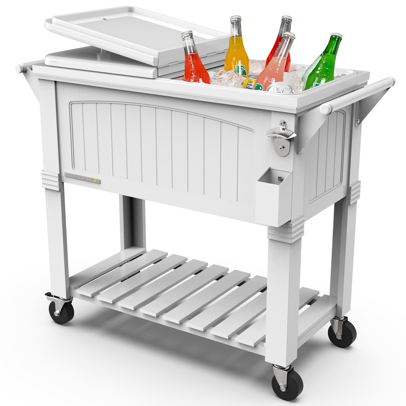 Permasteel 80 Qt. Furniture Style Rolling Patio Cooler, With Divider, White
