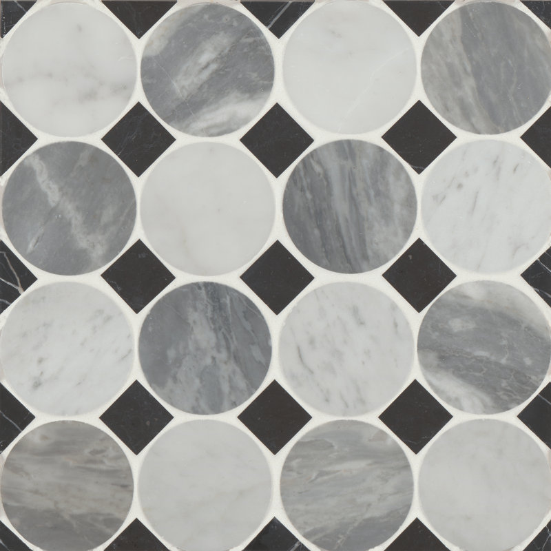 Carreau de mosaïque en marbre Modni Emery, Blanc Carrara / Nero Marquina / Bardiglio Nuvolato