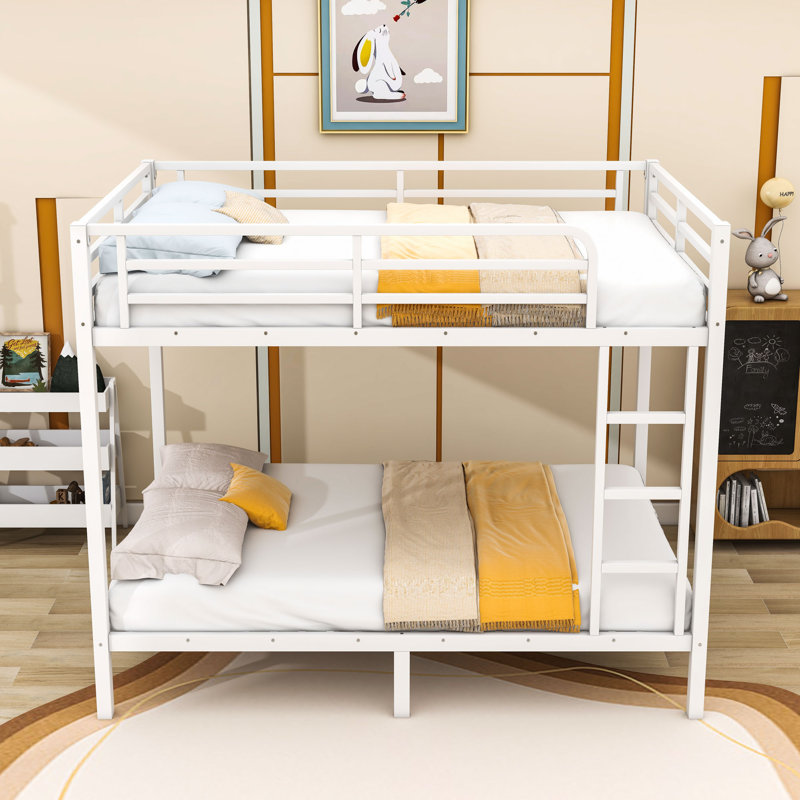 Metal Bunk Bed With Guardrails And Ladder, Full Over Full, White