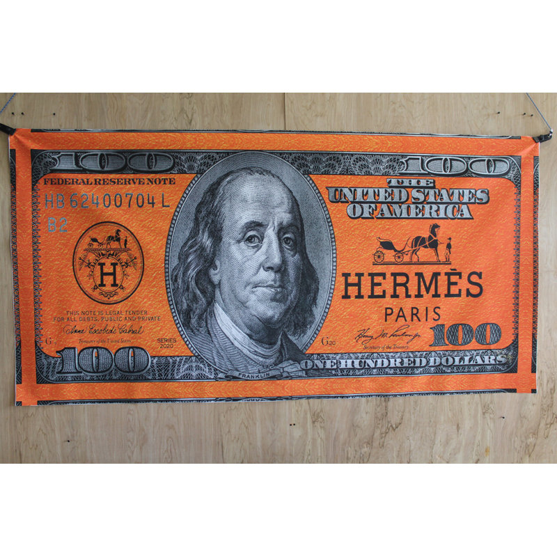 Collection Nifao, conception moderne de Hernes, signe du dollar, toile non encadrée roulée 44 x 86