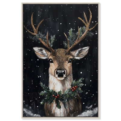 «Deer in Snowfall», reproduction d'art sur toile par Art Remedy, cadre argenté, 20 x 30
