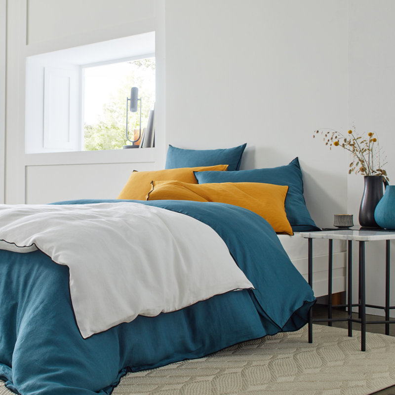 Dziedzic 100% Linen Solid Colour Duvet Cover, Blue/Green