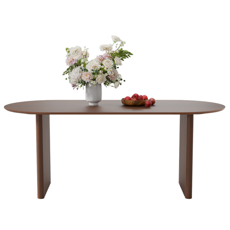 Bena 67" Oval Soild Wood Dining Table Oval Double Pedestal Kitchen Tables Seats 6, Walnut