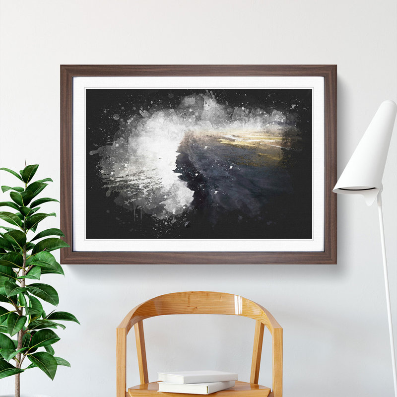 The Black Sand Beach in Iceland Paint Splash - Picture Frame Graphic Art, Walnut Framed, 36cm H x 48cm W x 2cm D