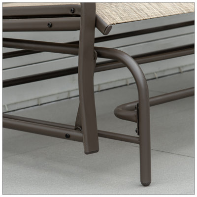 Banc oscillant d'extérieur avec table centrale, causeuse de patio à structure en métal avec tissu maillé respirant et accoudoirs pour la véranda de jardin