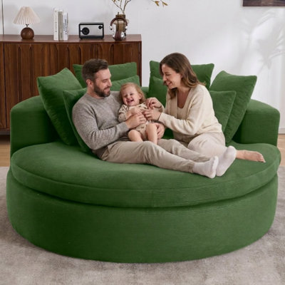 70" Green chenille Chaise Lounge Indoor with cushions, armrests, and pillow, no assembly required