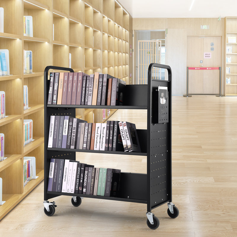 49.2'' H Book Cart with Wheels, Black, 125cm H x 100.1cm W x 50.8cm D