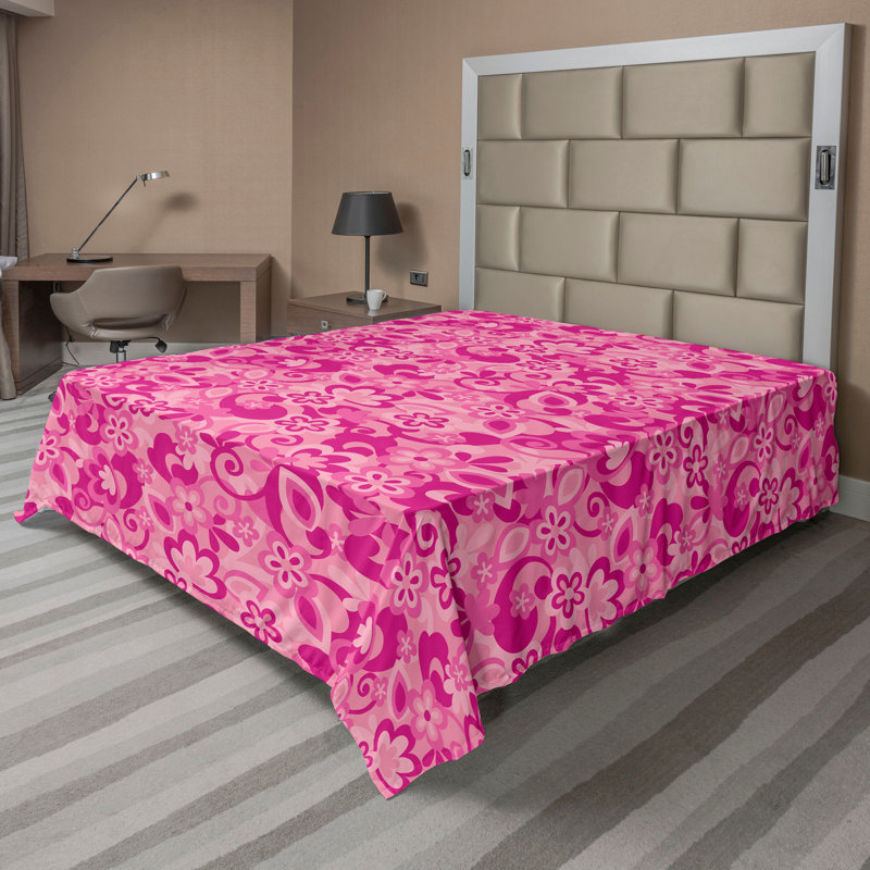 Drap plat moderne de style bohème Ambesonne, Magenta/Pastel Pink/Blush Floral, Drap plat pour très grand lit californien