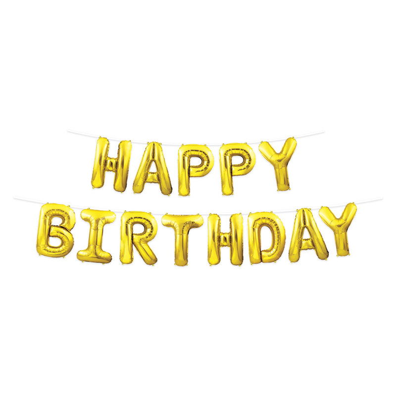Happy Birthday Balloon Streamer, Gold