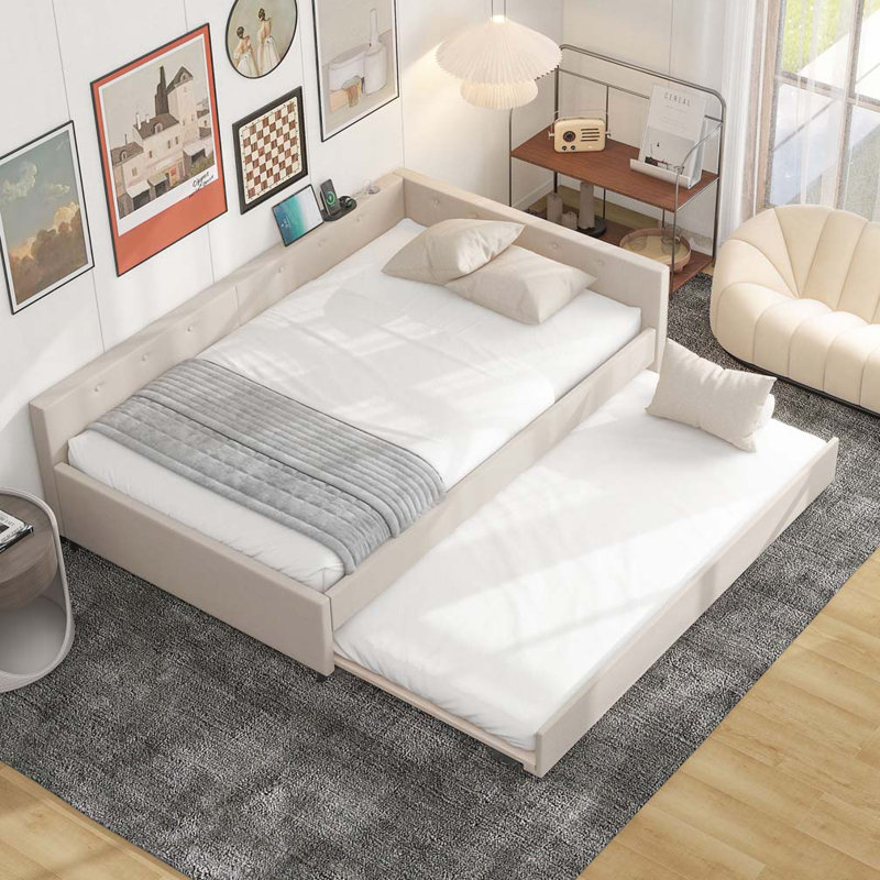 Lit de jour rembourré avec couchette, USB, Complet/Double