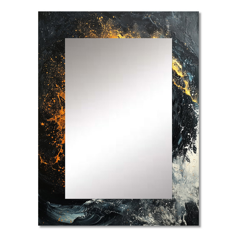 Yellow And Black Auroras Fractal Edge I - Abstract Spirals Decorative Mirror, Modern Large Wall Mirror, Printed Metal Art