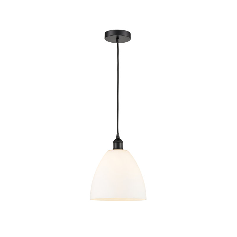 Luminaire suspendu conique à 1 lumière Bluford, Blanc mat, H 12,25 po x l 9 po x P 9 po, Noir mat